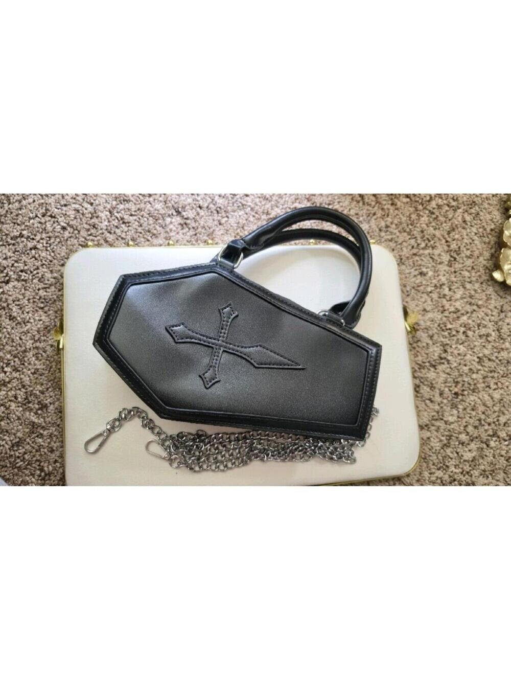 Black Coffin Shaped Handbag with Chain Strap